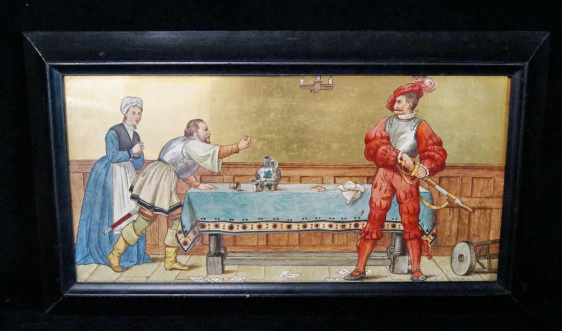 FRAMED GILT MINTON PLAQUE "THE CARD GAME" (1 of 5)