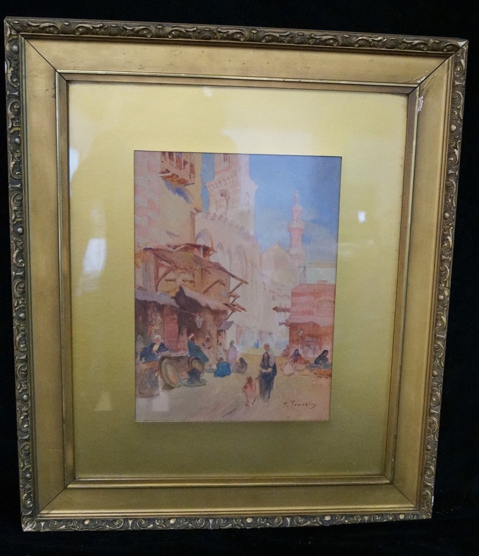 GILT FRAME WATERCOLOR ORIENTALIST SGN. FURCOLLA (1 of 4)