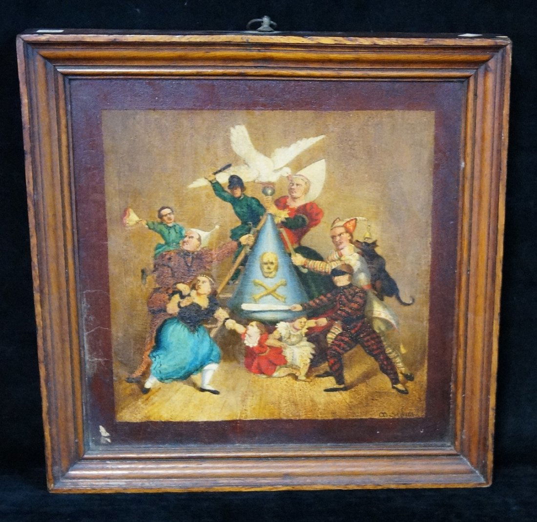 WOOD FRAMED DOUBLE SIDED OIL ON BOARD CHESSBOARD & (1 of 5)