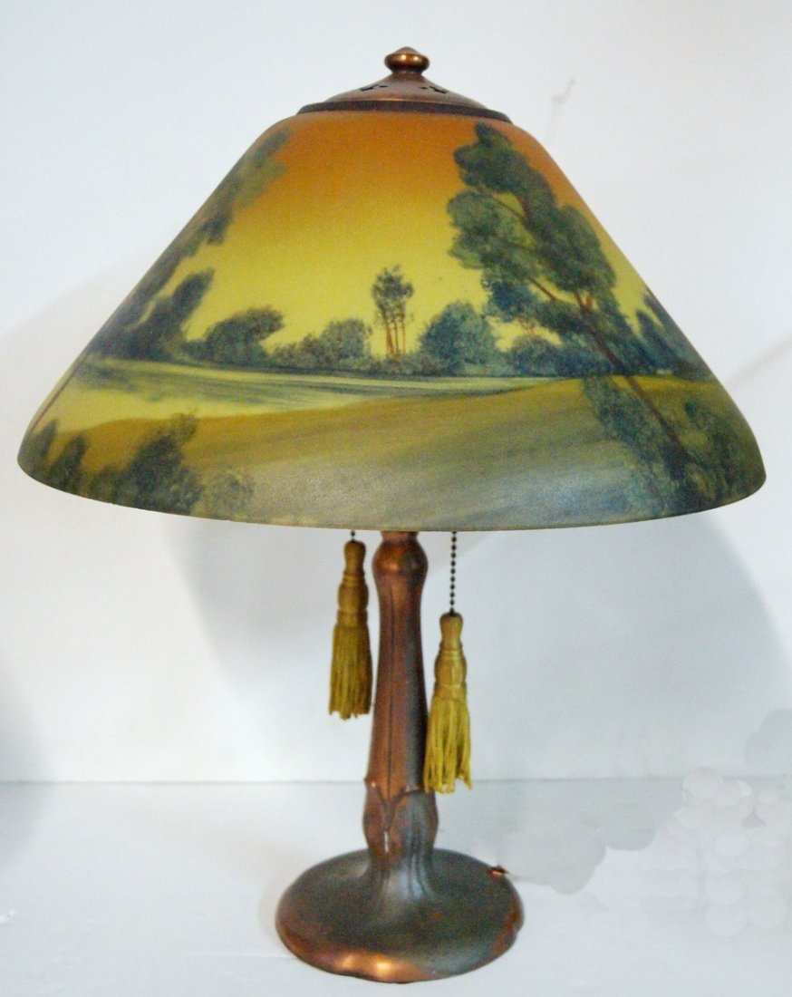 REVERSE PAINTED TABLE LAMP  SGN. HANDEL (1 of 8)