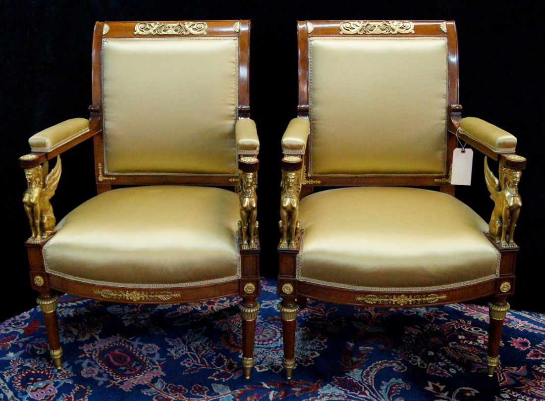 PR. 19TH C. EMPIRE FAUTEUILS W/ WINGED GRIFFINS (1 of 8)