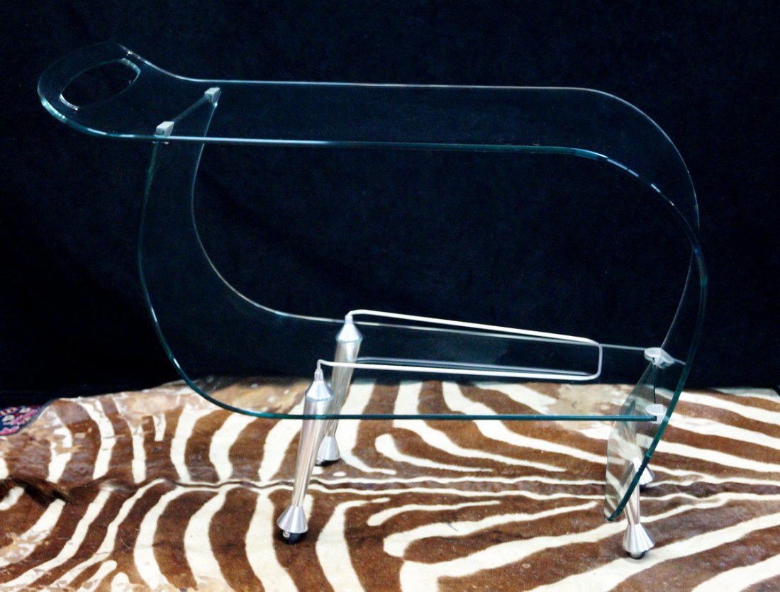 FIAM ITALIA GLASS & STEEL BAR CART CIRCA 1980 (1 of 3)