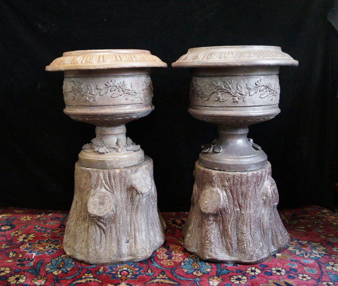 PR. PORTLAND STONEWARE FAUX BOIS URNS (1 of 5)