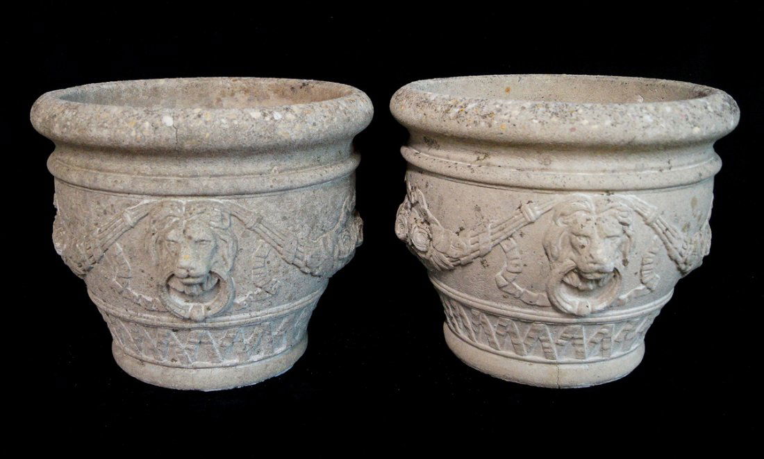 PR. CONCRETE LION MOTIF  PLANTERS. C. 1930 (1 of 3)