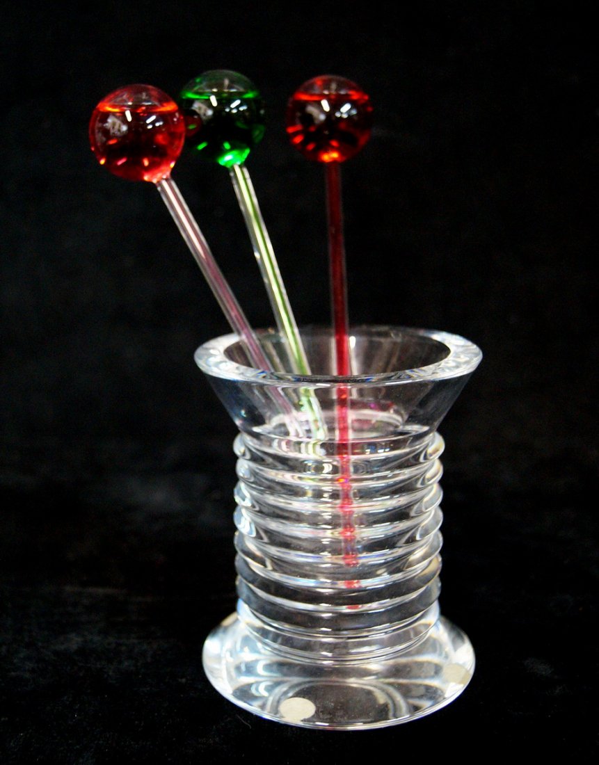 BACCARAT PEN HOLDER W/ VINTAGE COCKTAIL STIRRERS (1 of 4)