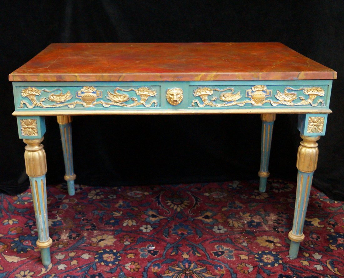 LOUIS XVI STYLE PAINT DECORATED BUREAU PLAT (1 of 4)
