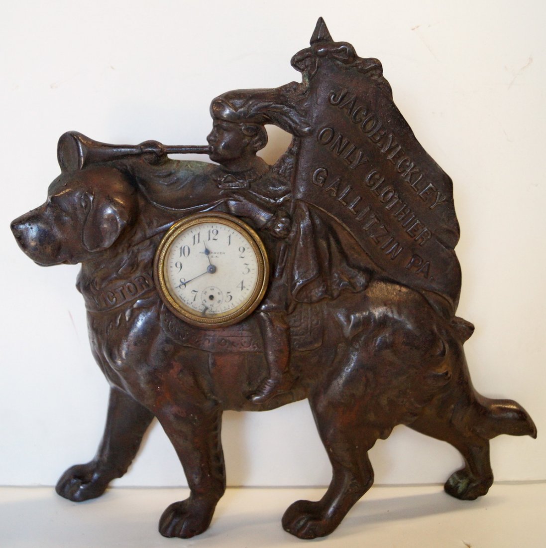 CAST IRON FIGURAL ADVERTISING CLOCK JACOBY ECKLEY (1 of 3)