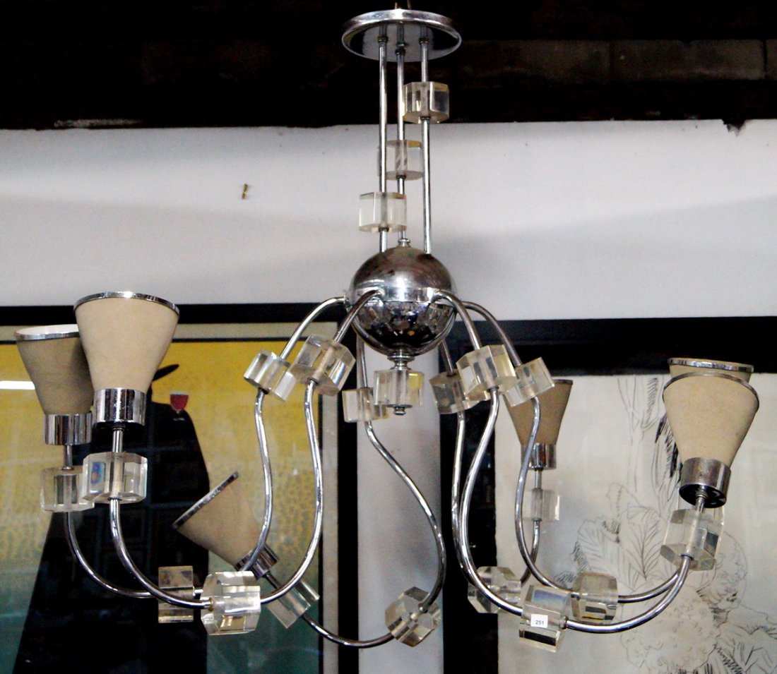 MID CENTURY CHROME & LUCITE CHANDELIER (1 of 2)