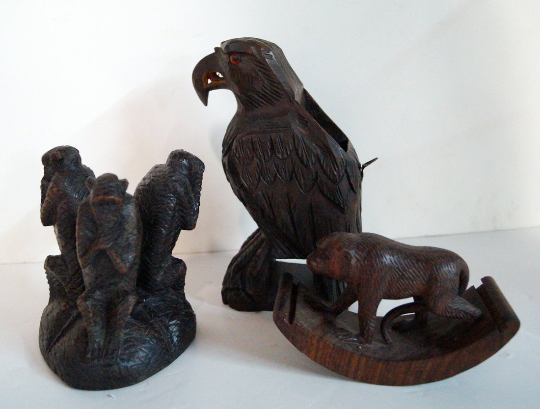 3 PCS. BLACK FOREST: 3 PCS. BLACK FOREST INC. EAGLE & MONKEYS 8.5" TALLEST