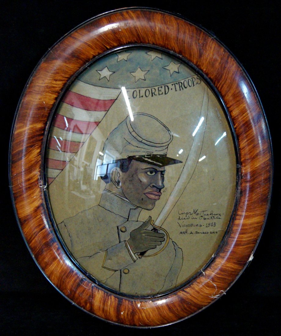 FRAMED OVAL 20th C. "COLORED TROOPS COMMEMORATION" SGN. (1 of 2)