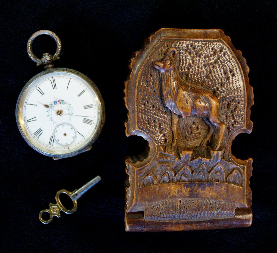 LADIES OPEN FACE POCKET WATCH WITH BLACK FOREST CASE (1 of 8)