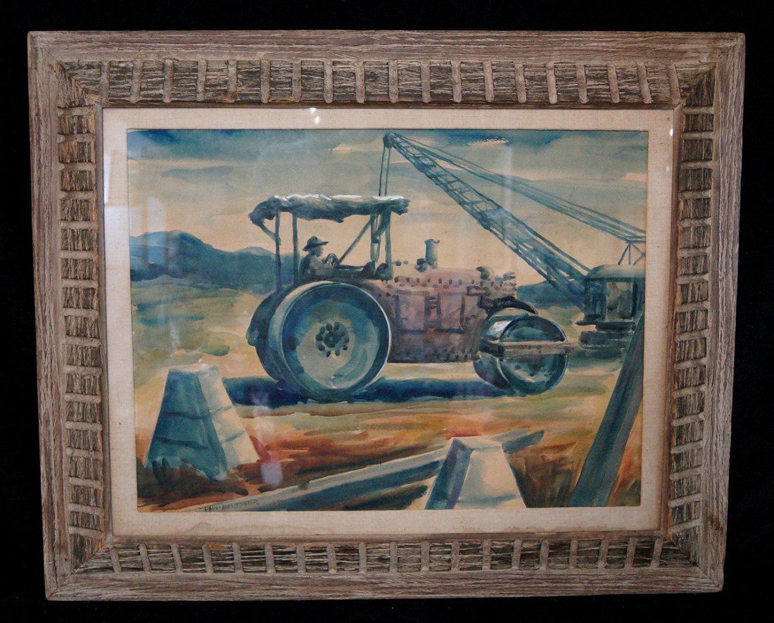 FRAMED WATERCOLOR "TRACTOR" SGN. PAUL MELTSNER (1 of 2)