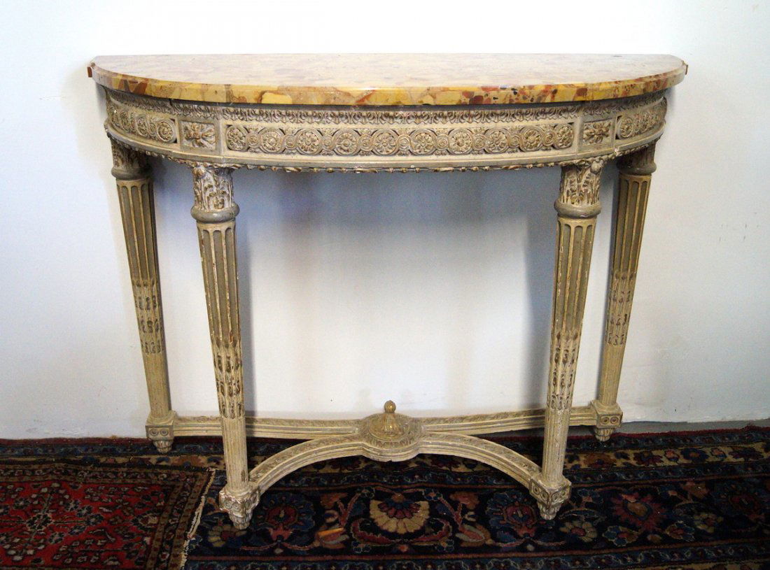 19TH C. LOUIS XVI STYLE DEMI LUNE CONSOLE W/MARBLE TOP (1 of 5)