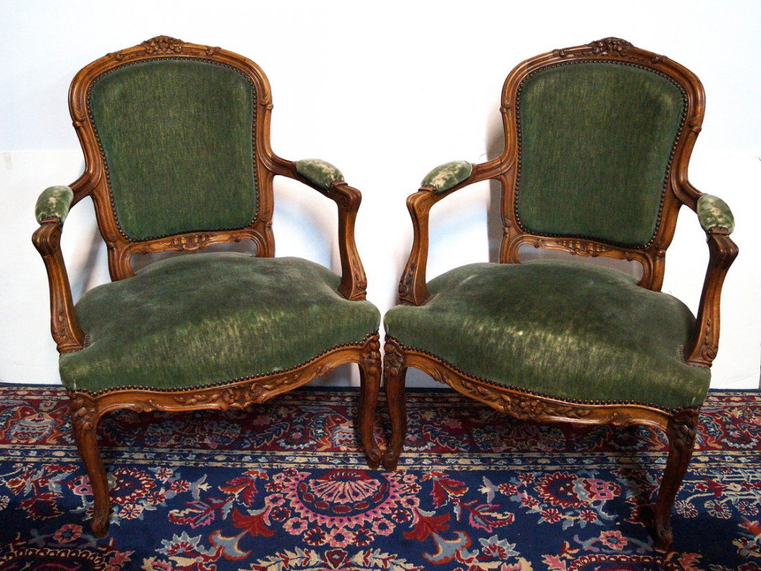 PR. LOUIS XV STYLE CARVED WALNUT FAUTEUILS (1 of 5)