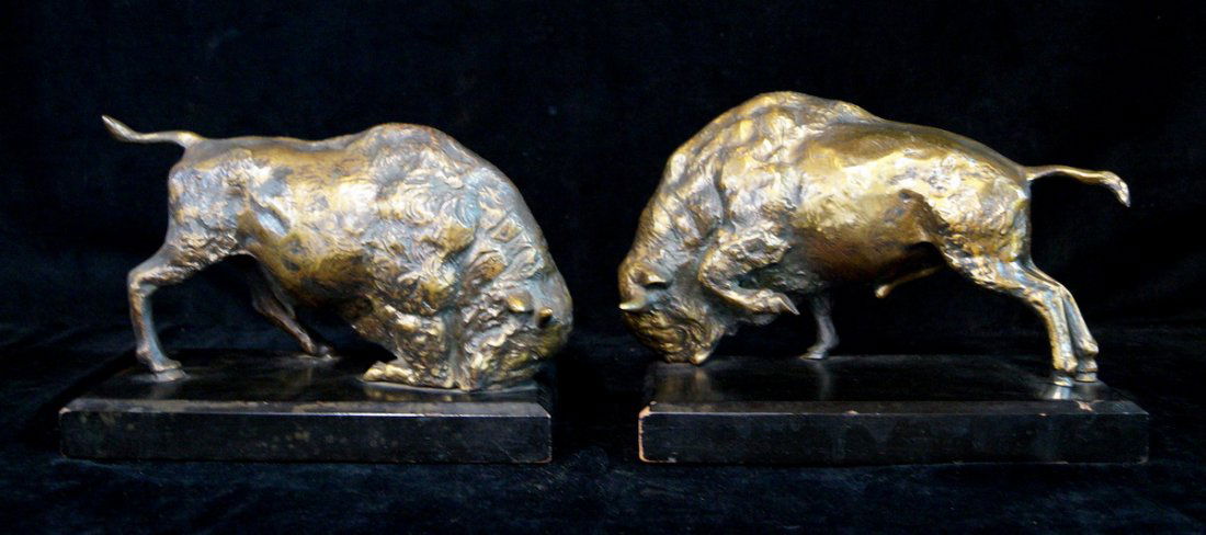 PR. BRONZE FIGURAL BULL BOOKENDS (1 of 3)