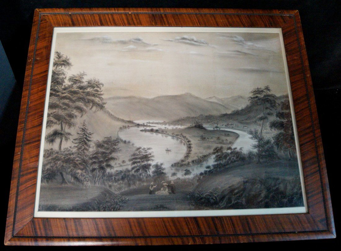 FRAMED SAND PAINTING "VIEW OF THE RIVER FROM A HILL" (1 of 2)