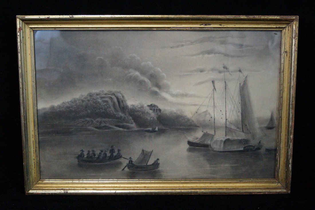 GILT FRAME SAND PAINTING SHIPS SMALL BOATS & SHORELINE (1 of 4)