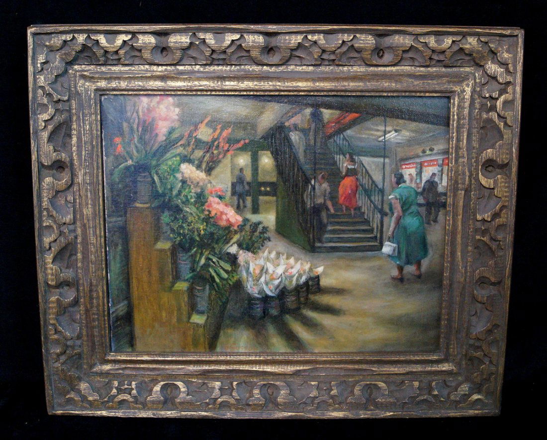 FRAMED O/C "FLOWER STAND IN SUBWAY" SGN. B. SUSSOW (1 of 4)