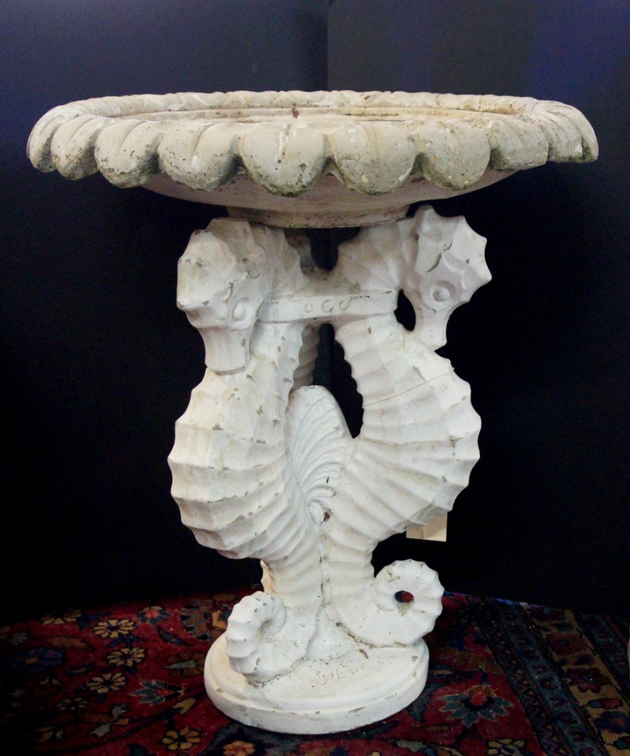 Cast Concrete Triple Seahorse Birdbath