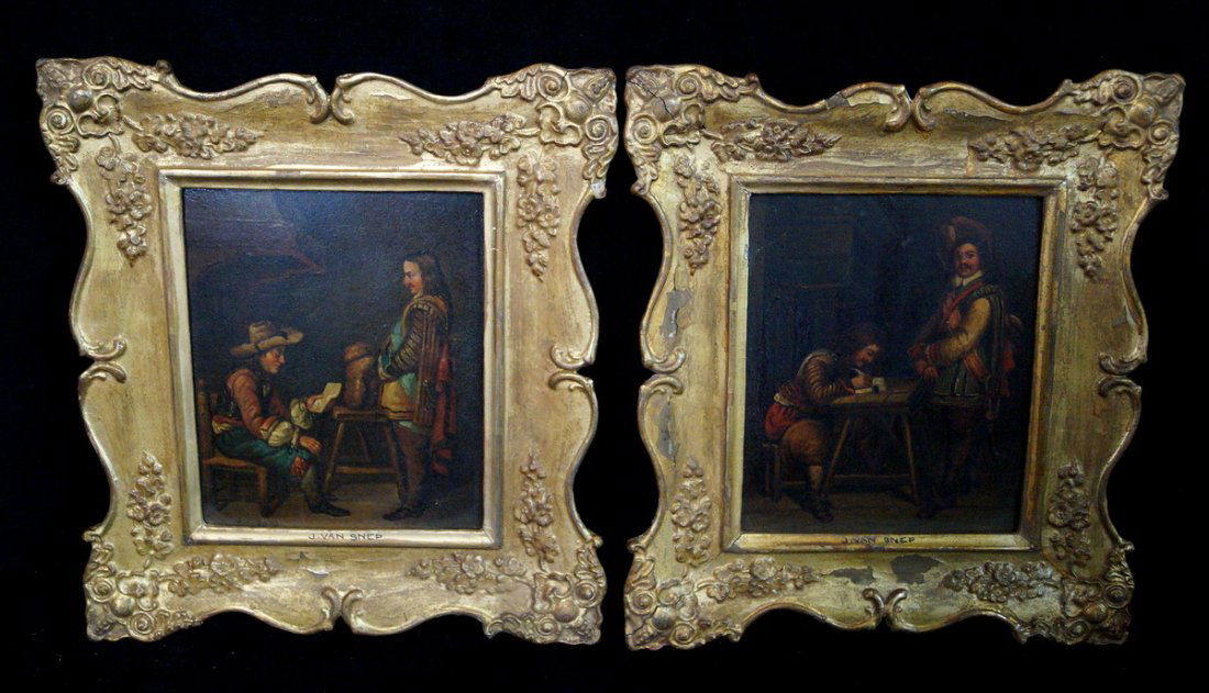 PR. GILT FRAME OIL ON TIN INTERIOR SCENES W/ FIGURES J. (1 of 9)