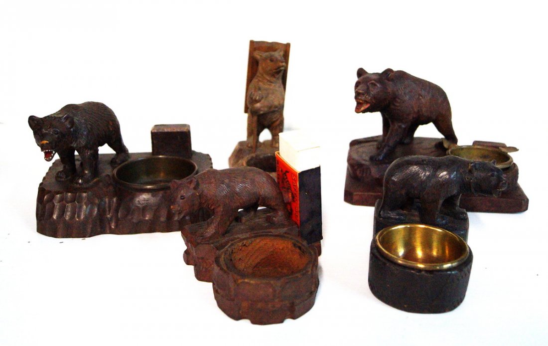 LOT OF 5 BLACK FOREST BEAR FIGURAL ASH TRAYS (1 of 7)
