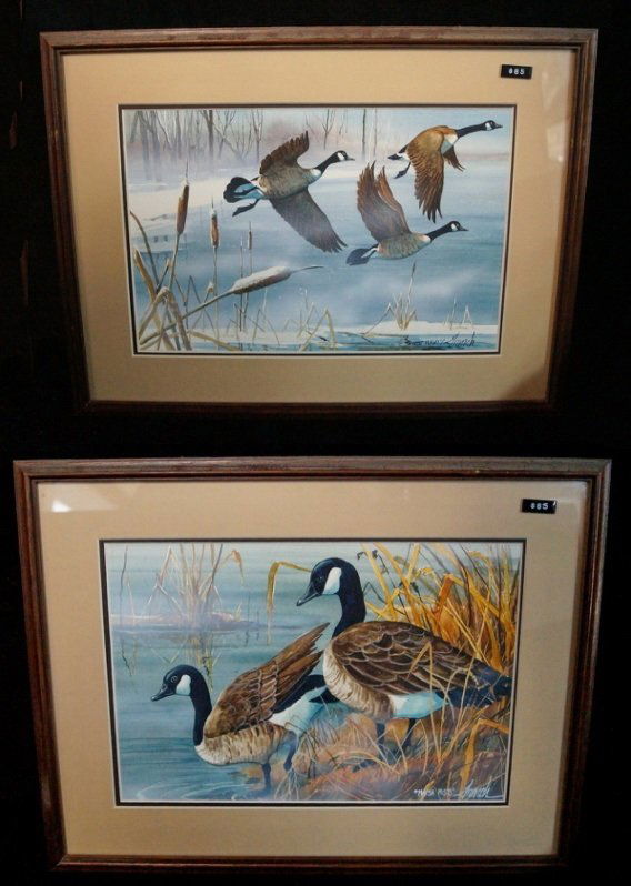 2 FRAMED WATERCOLORS "THE CANADA GOOSE" SGN. FRENCH (1 of 3)