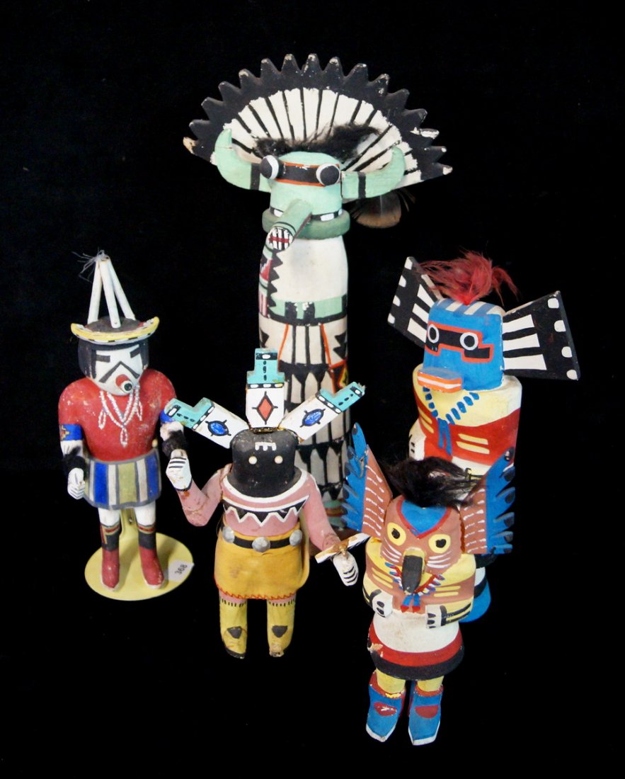 LOT OF 5 KACHINA FIGURES, SOME W/ FEATHERS (1 of 1)