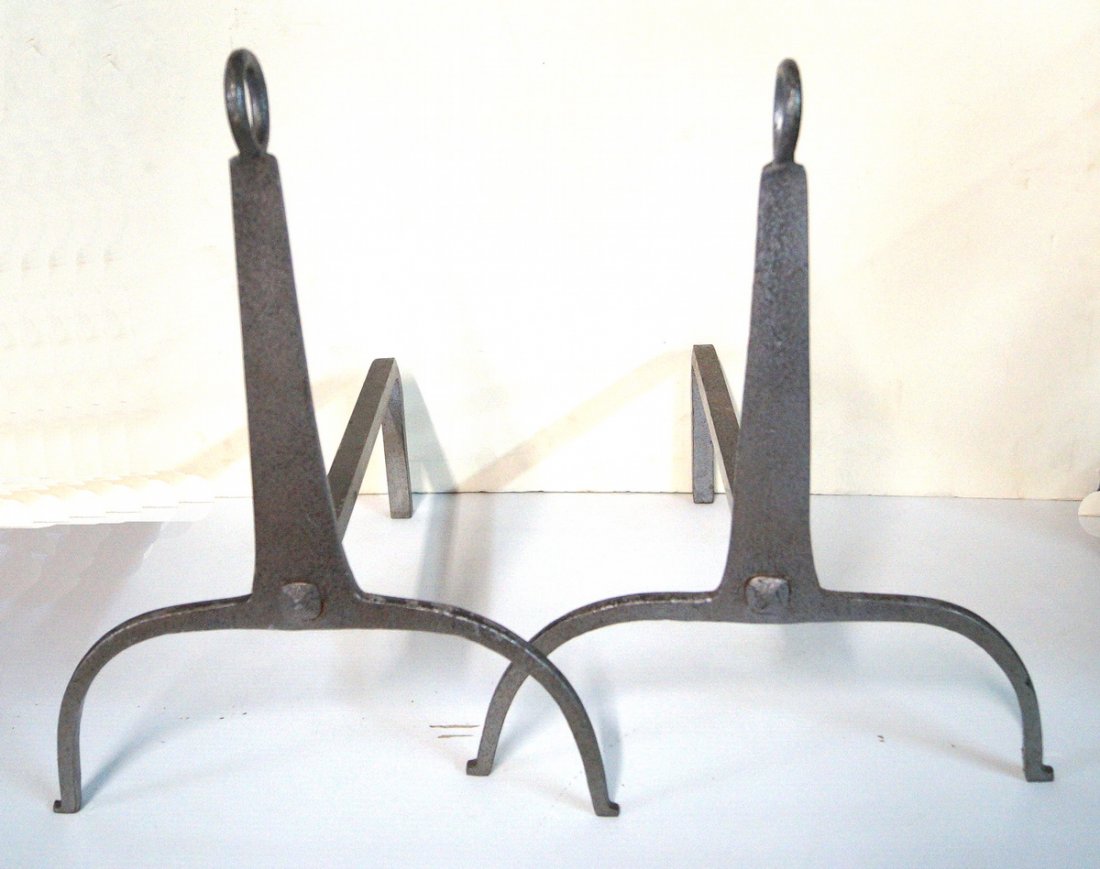 PR. STEEL "LOOP" ANDIRONS: PR. STEEL "LOOP" ANDIRONS 18"X 14" X16.5