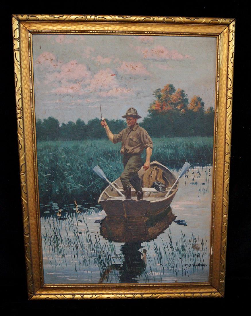 FRAMED O/C "FLY FISHERMAN" SGN. H.T.WATSON (1 of 4)