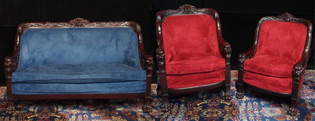 3 PC. R.J. HORNER RESTORED CARVED FIGURAL PARLOR SET (1 of 9)
