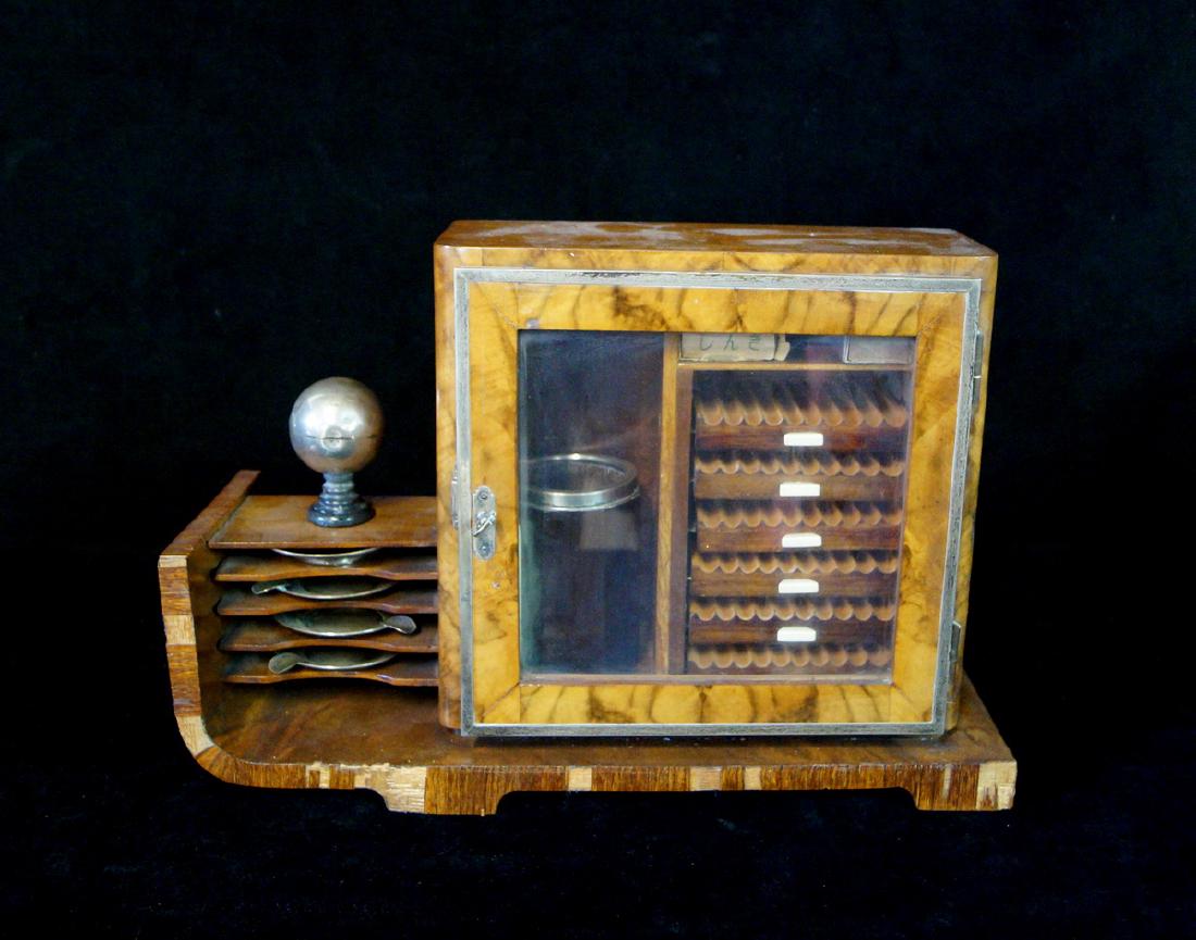 ANTIQUE DECO BURL & BONE CIGARETTE CASE: ANTIQUE DECO BURL & BONE CIGARETTE CASE 9.5X14X14"
