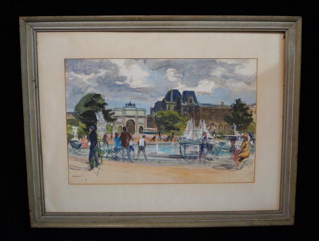 CLAUDE REMUSAT SGN. WATERCOLOR "TUILERIES GARDENS" (1 of 4)