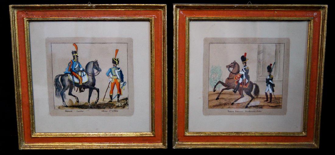 PR. FRAMED FRENCH HAND PAINTED ETCHINGS "SOLDIERS" (1 of 2)
