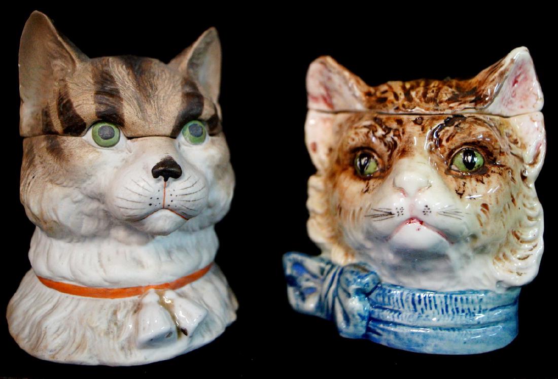 2 CAT FIGURAL TOBACCO JARS: 2 CAT FIGURAL TOBACCO JARS 5"H