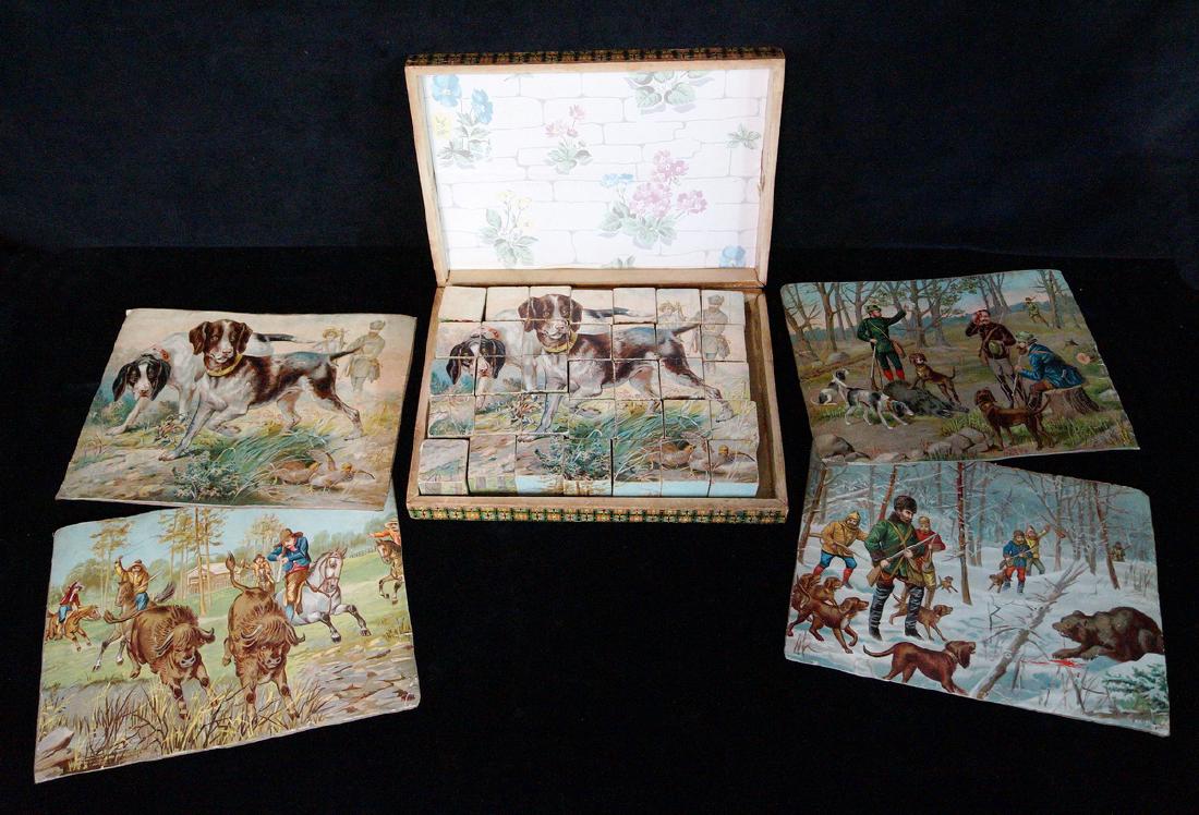 VINTAGE WOODBLOCK PUZZLE W/ HUNTING THEME: VINTAGE WOODBLOCK PUZZLE W/ HUNTING THEME 2.25X12.75X9.5"