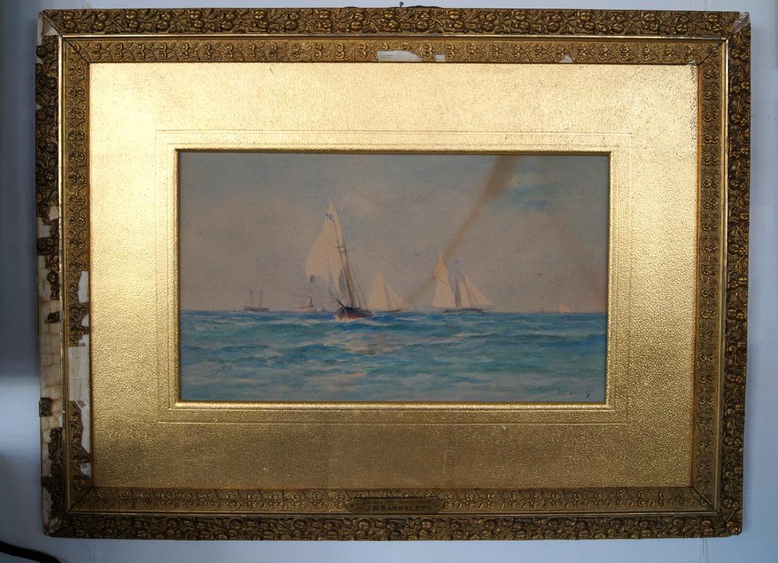 BARNSLEY SGN. WATERCOLOR "SHIP AT SEA" 6X15.5" (1 of 4)