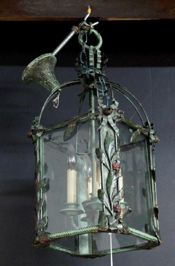 WROUGHT IRON & TOLE HALL FIXTURE: WROUGHT IRON & TOLE HALL FIXTURE 21"H