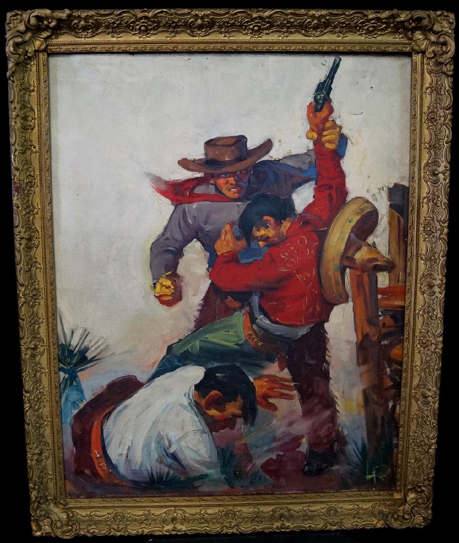 O/C WESTERN ACTION NOVELS ILLUSTRATION MONOGRAMMED L.R. (1 of 5)