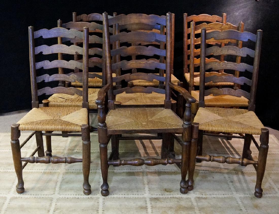 SET 9 19TH C. RUSH SEAT LADDERBACK CHAIRS (1 of 4)
