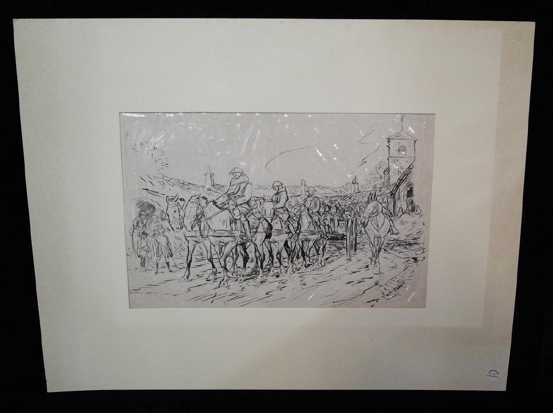 W. MORGAN INK ILLUSTRATION "WWI SOLDIERS ON HORSEBACK" (1 of 4)
