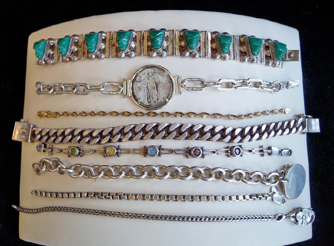 GROUP OF 8 BRACELETS, SOME STERLING,  JEWELRY (1 of 2)