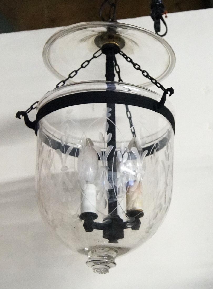 ETCHED GLASS 3 LIGHT BELL FIXTURE: ETCHED GLASS 3 LIGHT BELL FIXTURE 13"H
