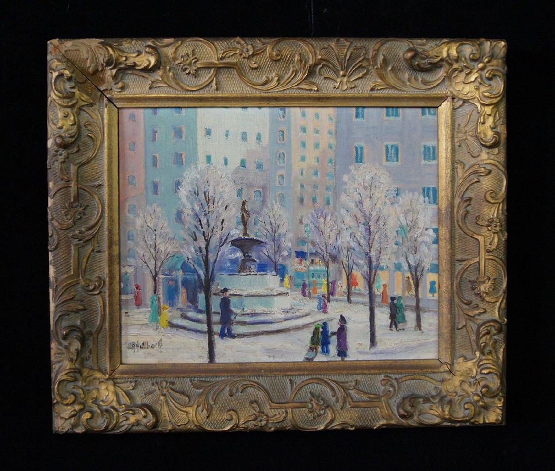HALLBERG ? OIL ON ARTISTS BOARD "59TH STREET & 5TH AVE" (1 of 6)