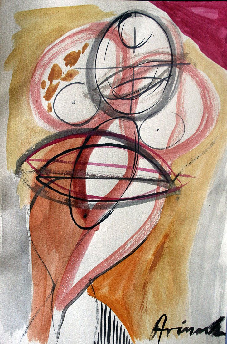 Avinash Chandra - watercolor on paper - 80's decade: Artist: Avinash Chandra (Indian / British 1931-1991) Title: (female nude)Medium: watercolorSize: 28,5 x 17cm (centimeters - area drawing)Date: 801s decade NOTE: out of the frame Avinash Chandra (1931-