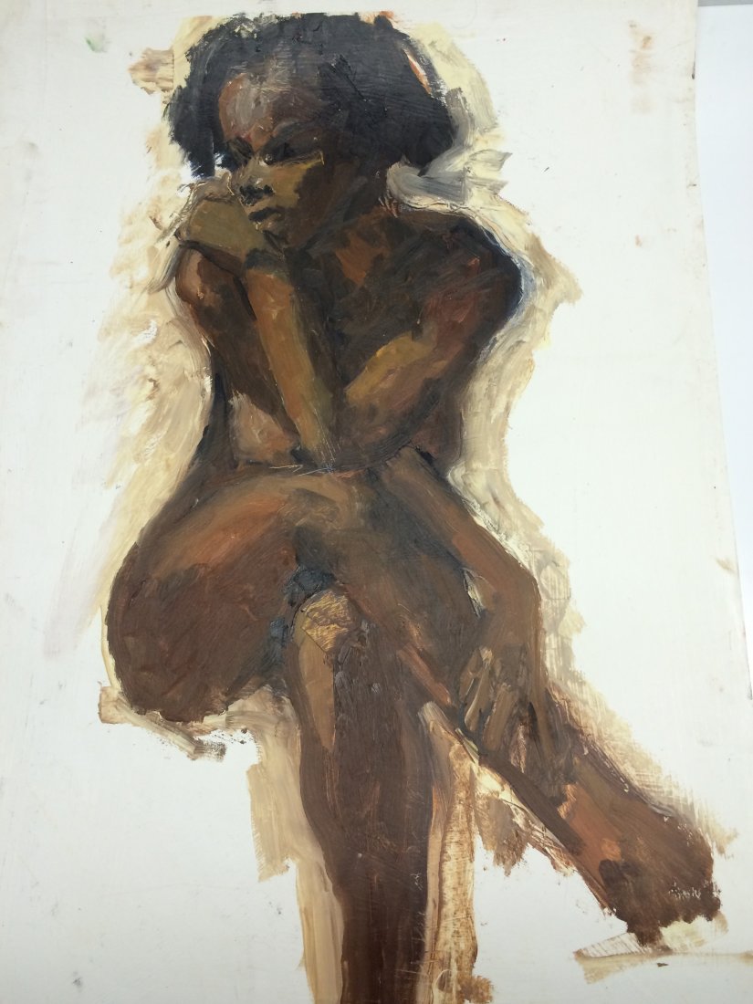 MODERN PORTRAIT OIL PAINTING RALPH NEADERLAND: MODERN PORTRAIT OIL PAINTING ON PAPER MEASURES 25 BY 36 WOODSTOCK ARTIST RALPH NEADERLAND IT IS NOT FRAMED AND IN FAIR CONDITION WE OFFER IN HOUSE SHIPPING