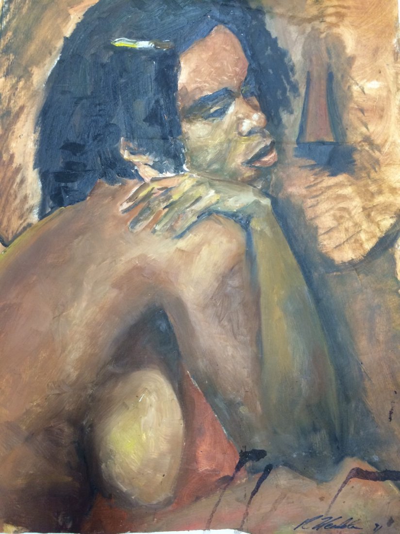 MODERN PORTRAIT OIL PAINTING RALPH NEADERLAND: MODERN PORTRAIT OIL PAINTING ON PAPER MEASURES 26 BY 38 SIGNED ARTIST RALPH NEADERLAND IT IS NOT FRAMED AND IN GOOD CONDITION WE OFFER IN HOUSE SHIPPING