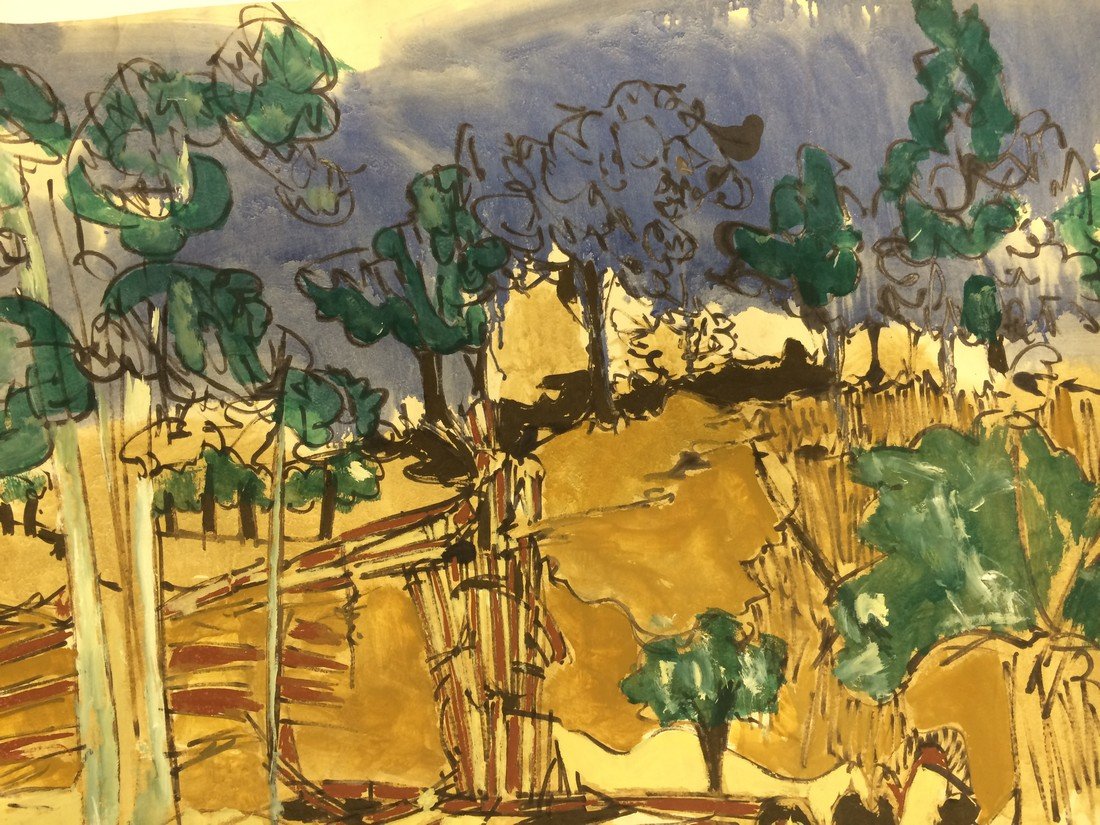 MODERN ACRYLIC ON PAPER BY LOUISE ODES: LOUISE ODES UNSIGNED ACRYLIC ON PAPER. DIMENSIONS: 24"X34" GOOD CONDITION