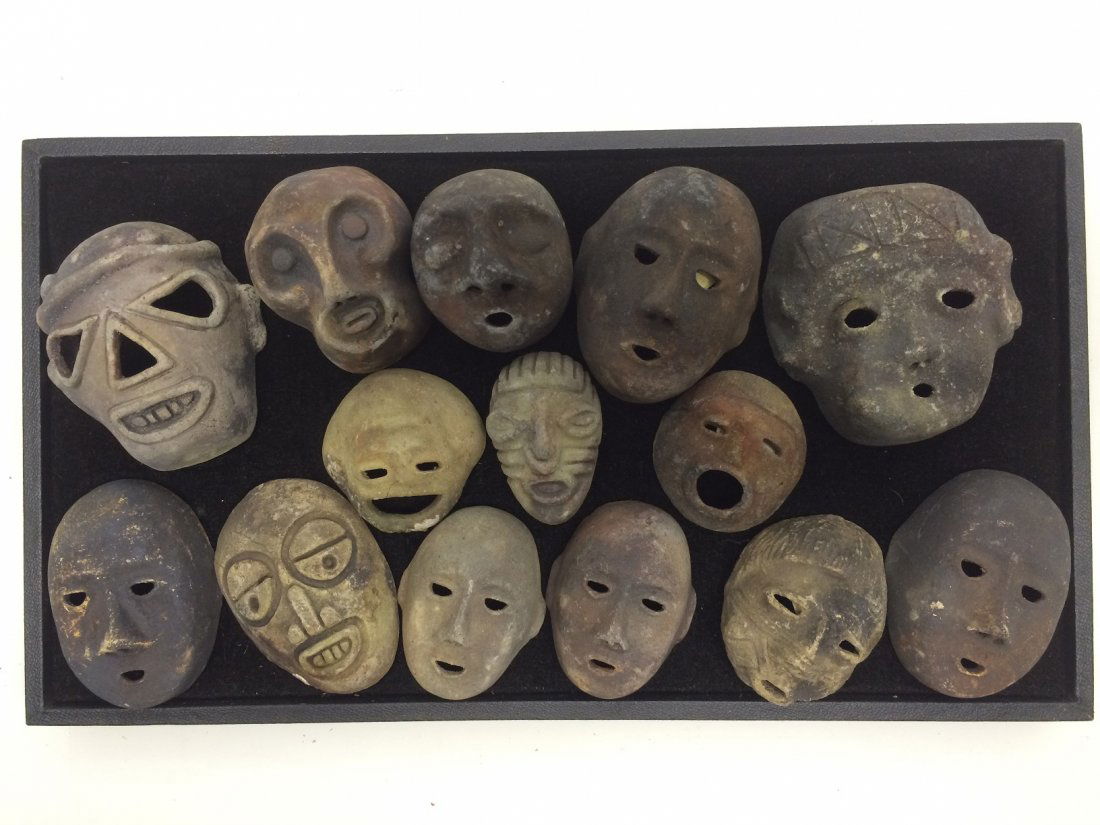 COLLECTION OF 14 CEREMONIAL CLAY FACES (1 of 2)
