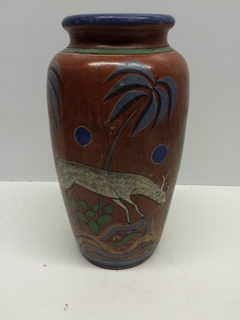 1930 MEXICAN POTTERY VASE: 1930\"S TERRA-COTTA VASE MADE IN MEXICO MEASURES 12 INCHES TALL , IT IS IN VERY GOOD CONDITION AND WE OFFER IN HOUSE SHIPPING