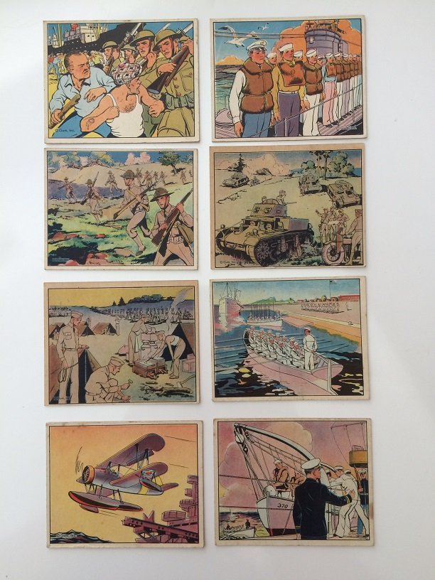 COLLECTION OF 1941 GUM TRADING CARDS UNCLE SAM-SOLDIER: COLLECTION OF 8 1941 UNCLE SAM-SOLDIER GUM TRADING CARDS. THE NUMBERS IN THIS LOT ARE AS FOLLOWED #6/#10/#11/#13/#22/#60/#64/#67 THEY ARE IN GOOD CONDITION FOR THERE AGE , WE OFFER IN HOUSE SHIPPING